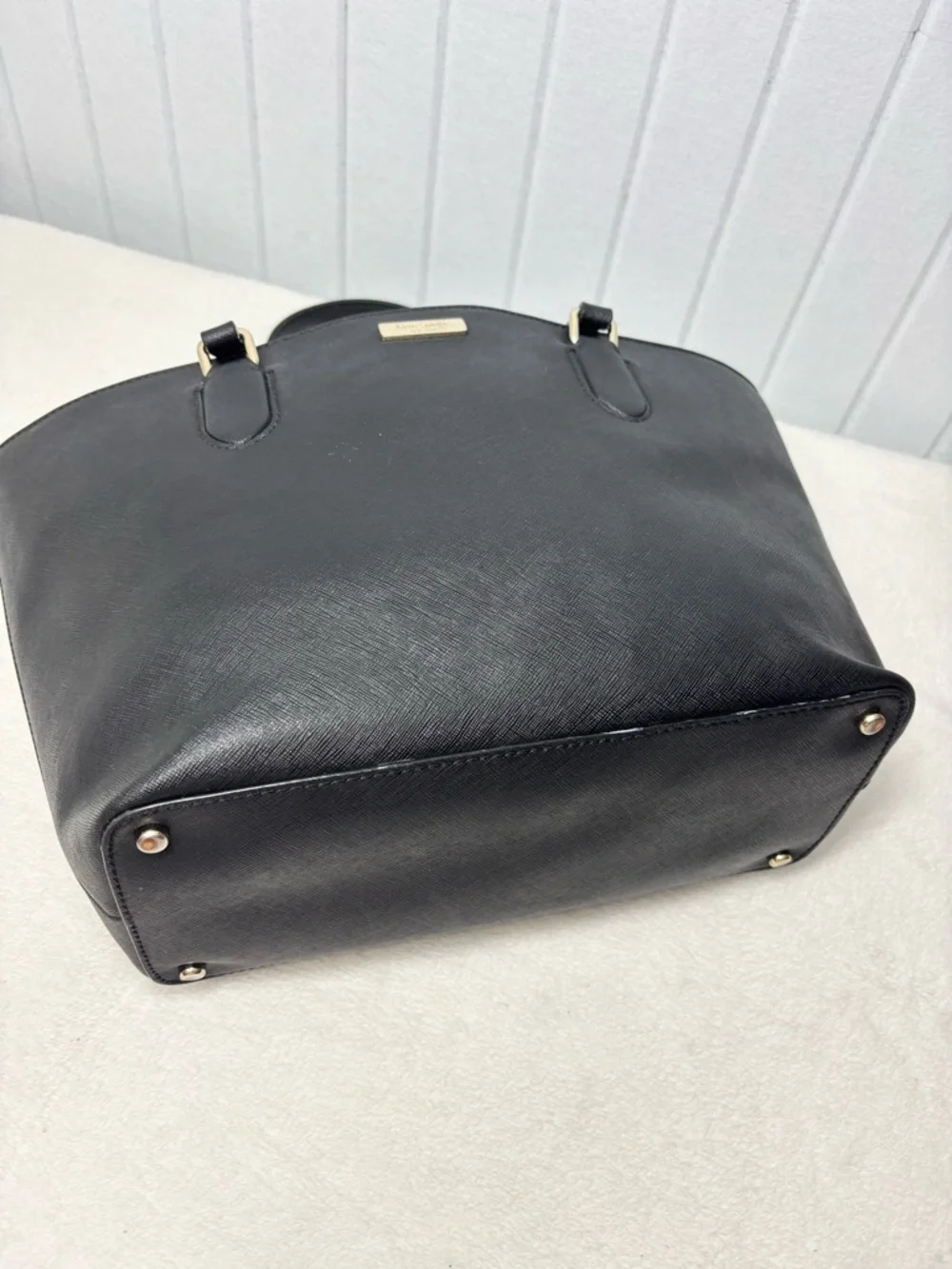 Kate Spade New York  Leather Cow Black Saffiano Tote with Gold Plaque‎